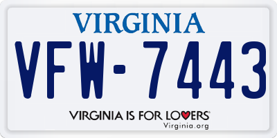 VA license plate VFW7443