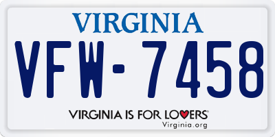 VA license plate VFW7458