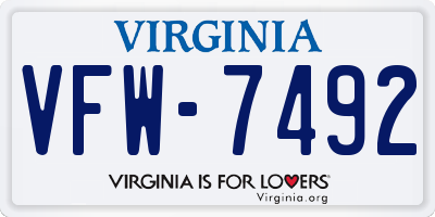 VA license plate VFW7492