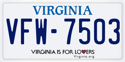 VA license plate VFW7503