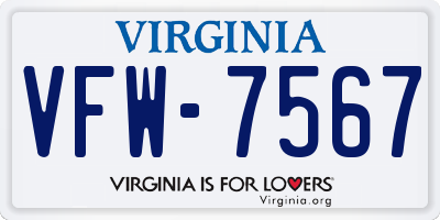 VA license plate VFW7567