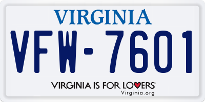 VA license plate VFW7601