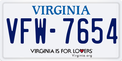 VA license plate VFW7654