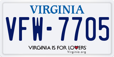 VA license plate VFW7705