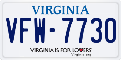 VA license plate VFW7730