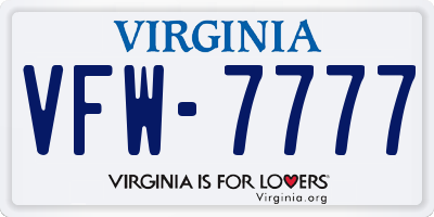 VA license plate VFW7777