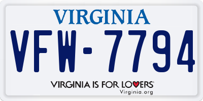 VA license plate VFW7794