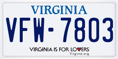 VA license plate VFW7803