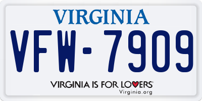 VA license plate VFW7909