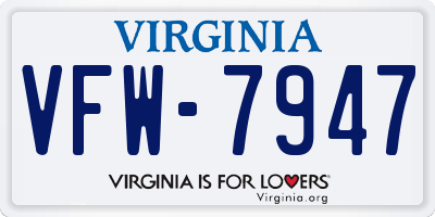 VA license plate VFW7947