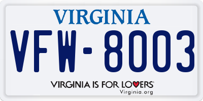 VA license plate VFW8003