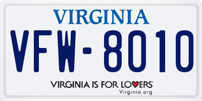 VA license plate VFW8010
