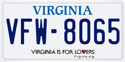 VA license plate VFW8065