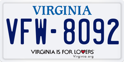 VA license plate VFW8092