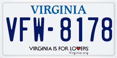 VA license plate VFW8178
