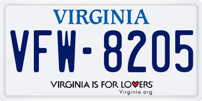 VA license plate VFW8205