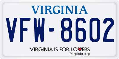 VA license plate VFW8602