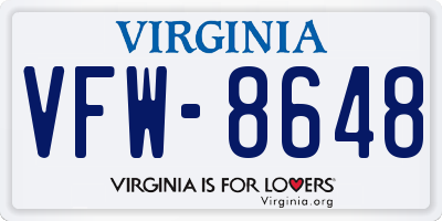 VA license plate VFW8648