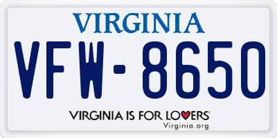VA license plate VFW8650