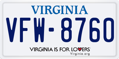 VA license plate VFW8760
