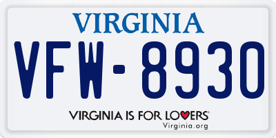 VA license plate VFW8930