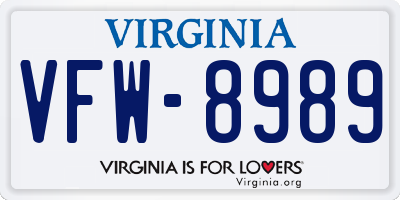VA license plate VFW8989