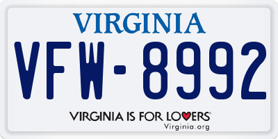 VA license plate VFW8992