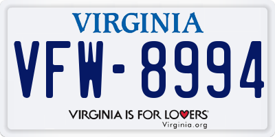 VA license plate VFW8994