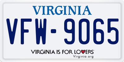 VA license plate VFW9065
