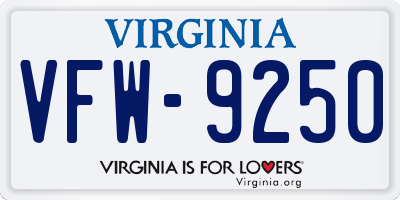 VA license plate VFW9250