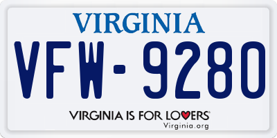 VA license plate VFW9280
