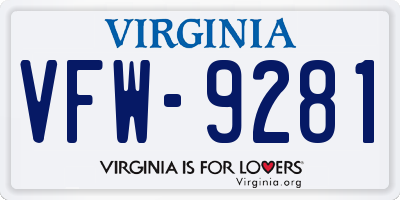 VA license plate VFW9281