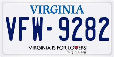 VA license plate VFW9282