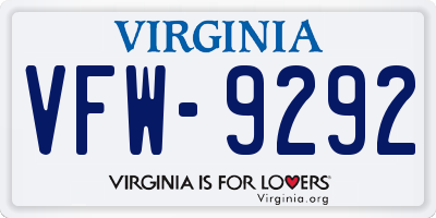 VA license plate VFW9292