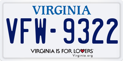 VA license plate VFW9322