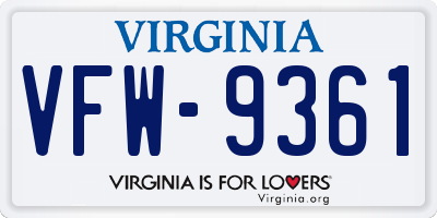 VA license plate VFW9361