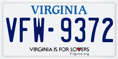 VA license plate VFW9372