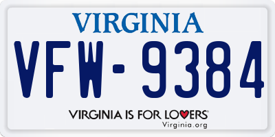 VA license plate VFW9384