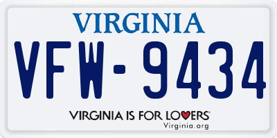 VA license plate VFW9434