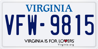VA license plate VFW9815