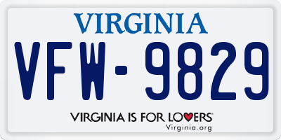 VA license plate VFW9829
