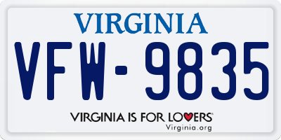 VA license plate VFW9835