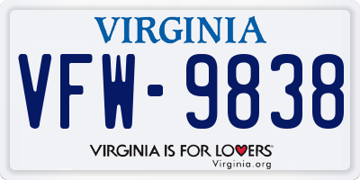 VA license plate VFW9838