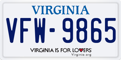 VA license plate VFW9865