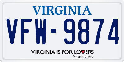 VA license plate VFW9874