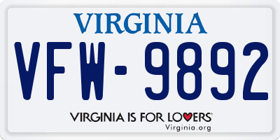 VA license plate VFW9892