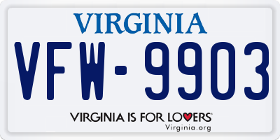 VA license plate VFW9903