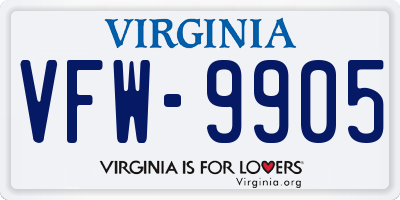 VA license plate VFW9905