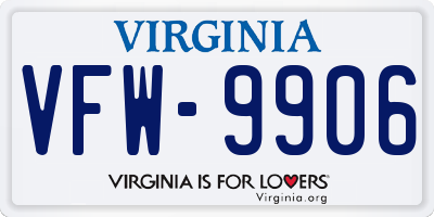 VA license plate VFW9906