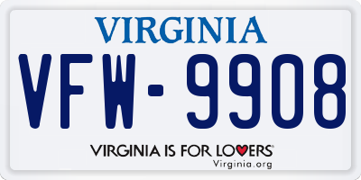 VA license plate VFW9908